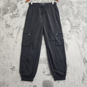 Indigo Rising Pants Womens M Black Pull On Drawcord Cargo Jogger Parachute Track